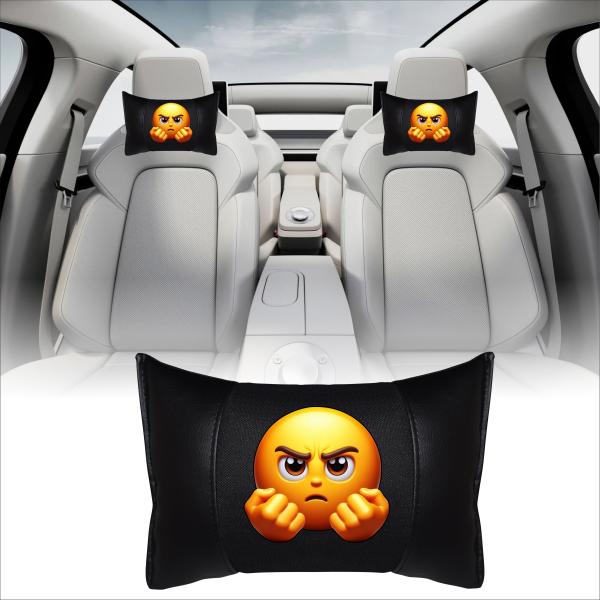 Auto Nackenkissen 20x30cm Nackenpolster Leder Schwarz mit Druck Design Smiley